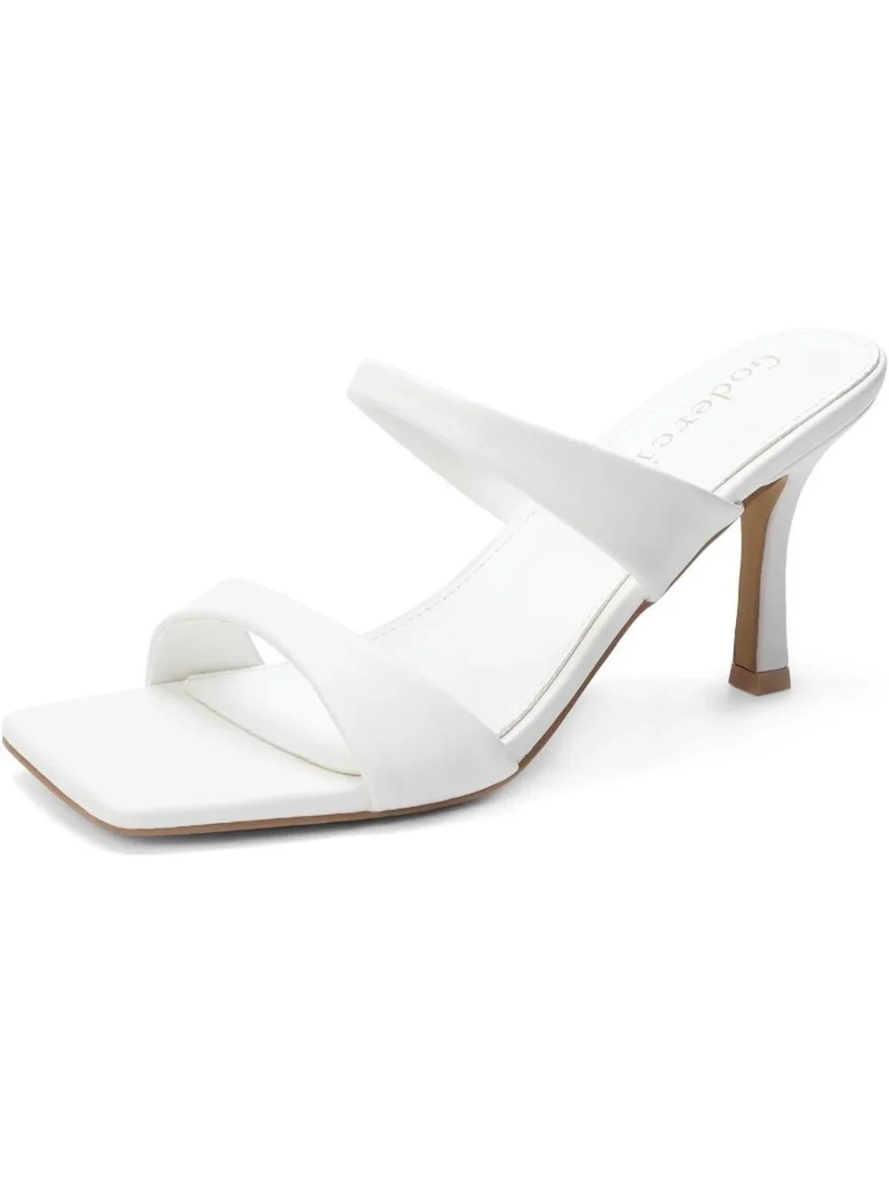 Women's White Two Straps Kitten Heels Stiletto Heel Square Open Toe Slip On